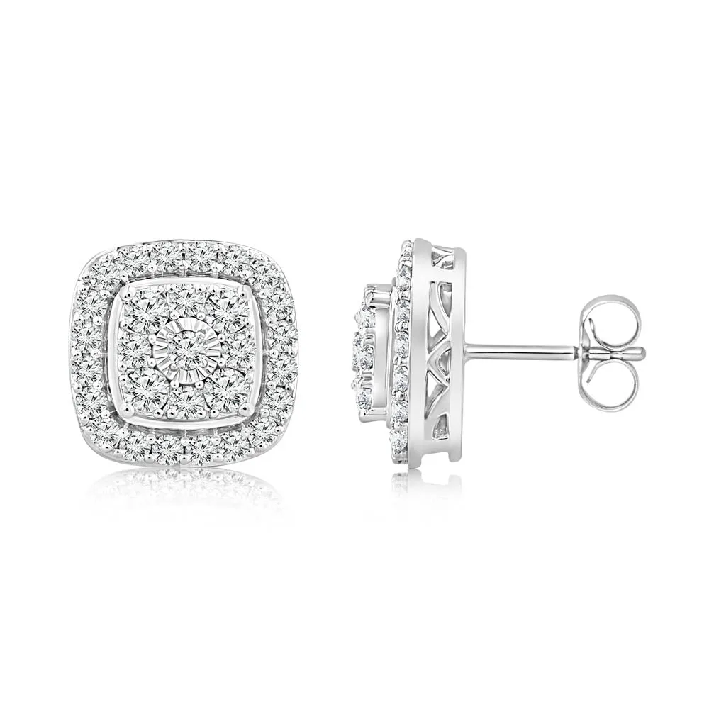 0.95 Carat Diamond Cushion Cluster Stud Earrings