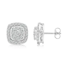 0.95 Carat Diamond Cushion Cluster Stud Earrings