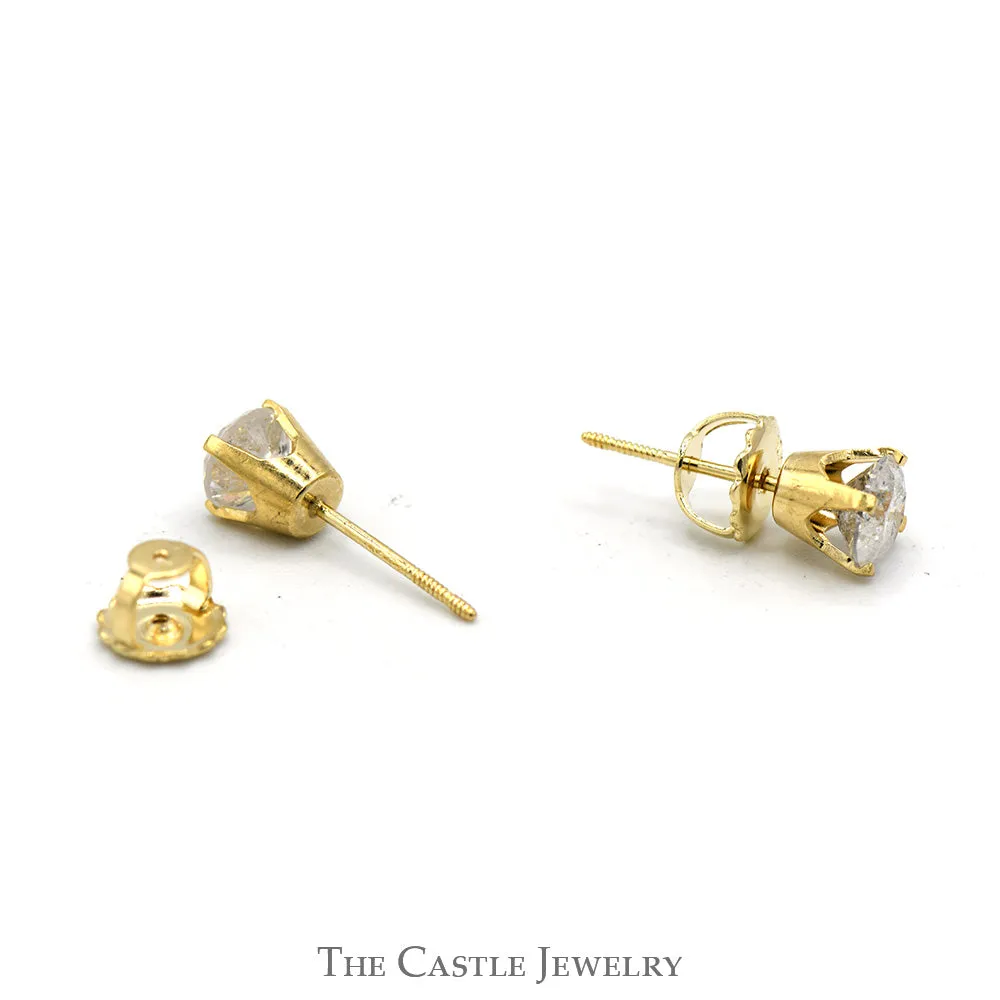 0.9cttw Round Diamond Stud earrings with Screw Backs in 14k Yellow Gold