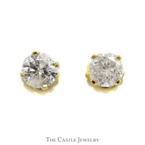 0.9cttw Round Diamond Stud earrings with Screw Backs in 14k Yellow Gold