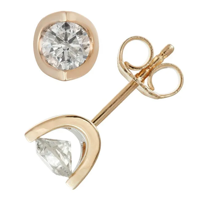 1 CTW Diamond Solitaire Stud Tension Set Earrings in 14KT Yellow Gold