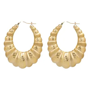 10K GOLD LADIES ROUND TEXTURED DROP SHAPED HOOP EARRINGS