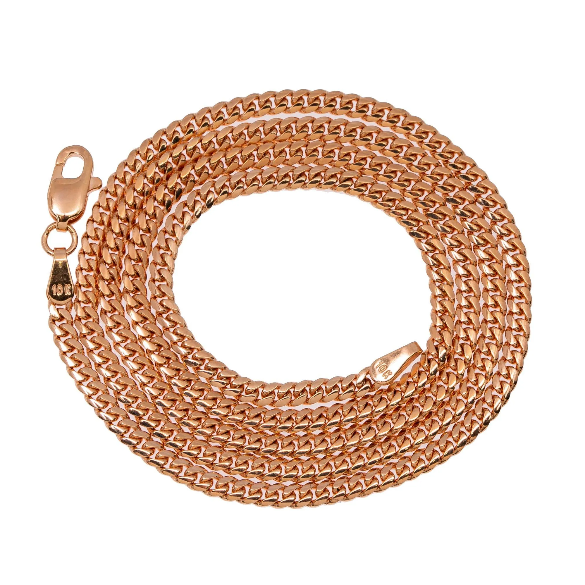 10k Rose Gold 3mm Solid Cuban Chain Available In Sizes 18"-26"