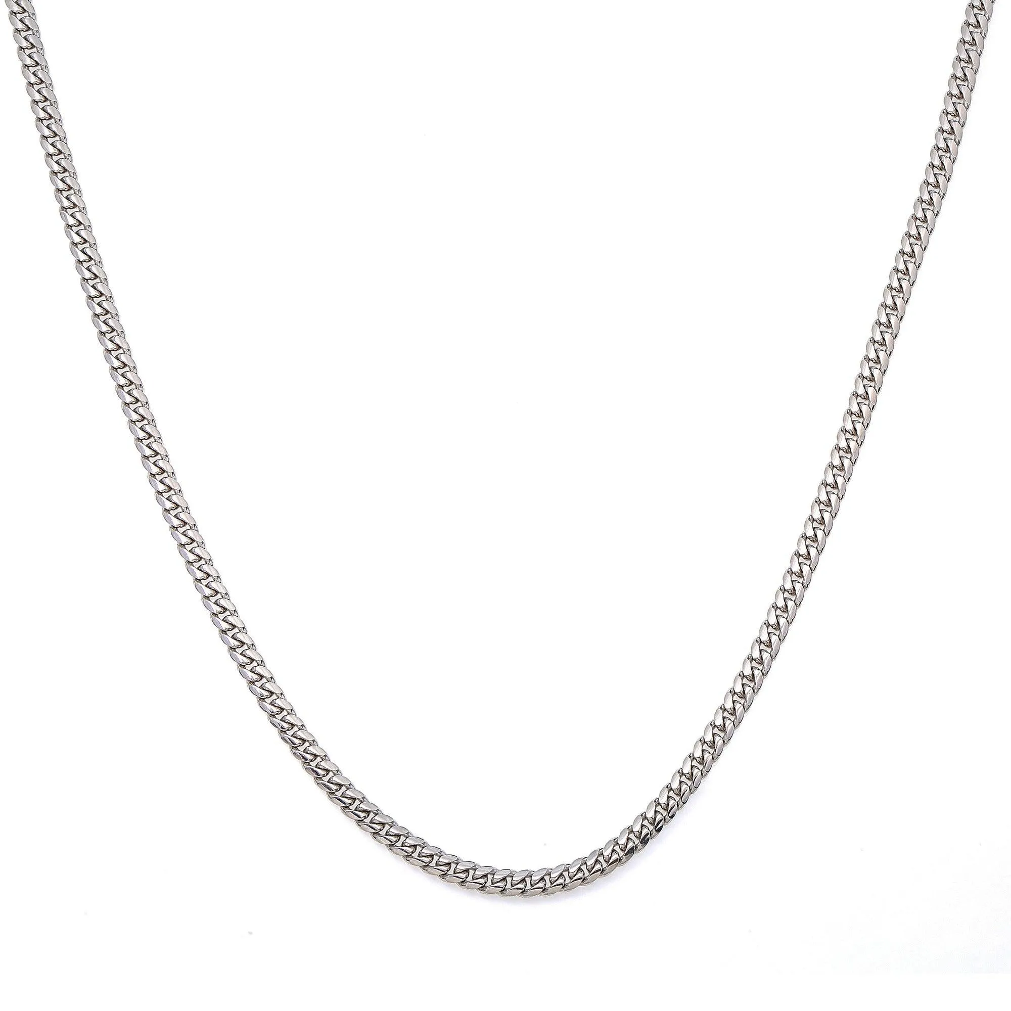 10k White Gold 3mm Solid Cuban Link Chain Available In Sizes 18"-26"