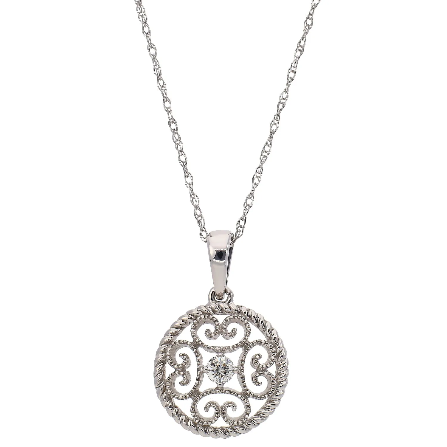 10K White Gold Diamond Pendant Necklace