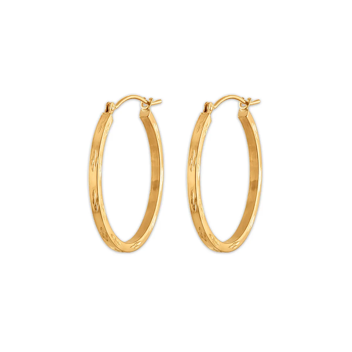 10KT Flat Diamond Cut Gold Hoop Earrings