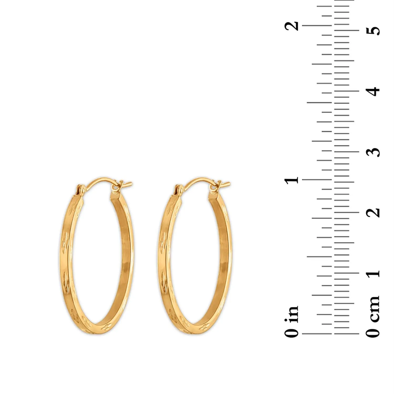 10KT Flat Diamond Cut Gold Hoop Earrings