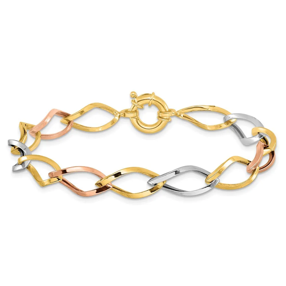 10KT Gold Tri-Color 7.25-inch Bracelet