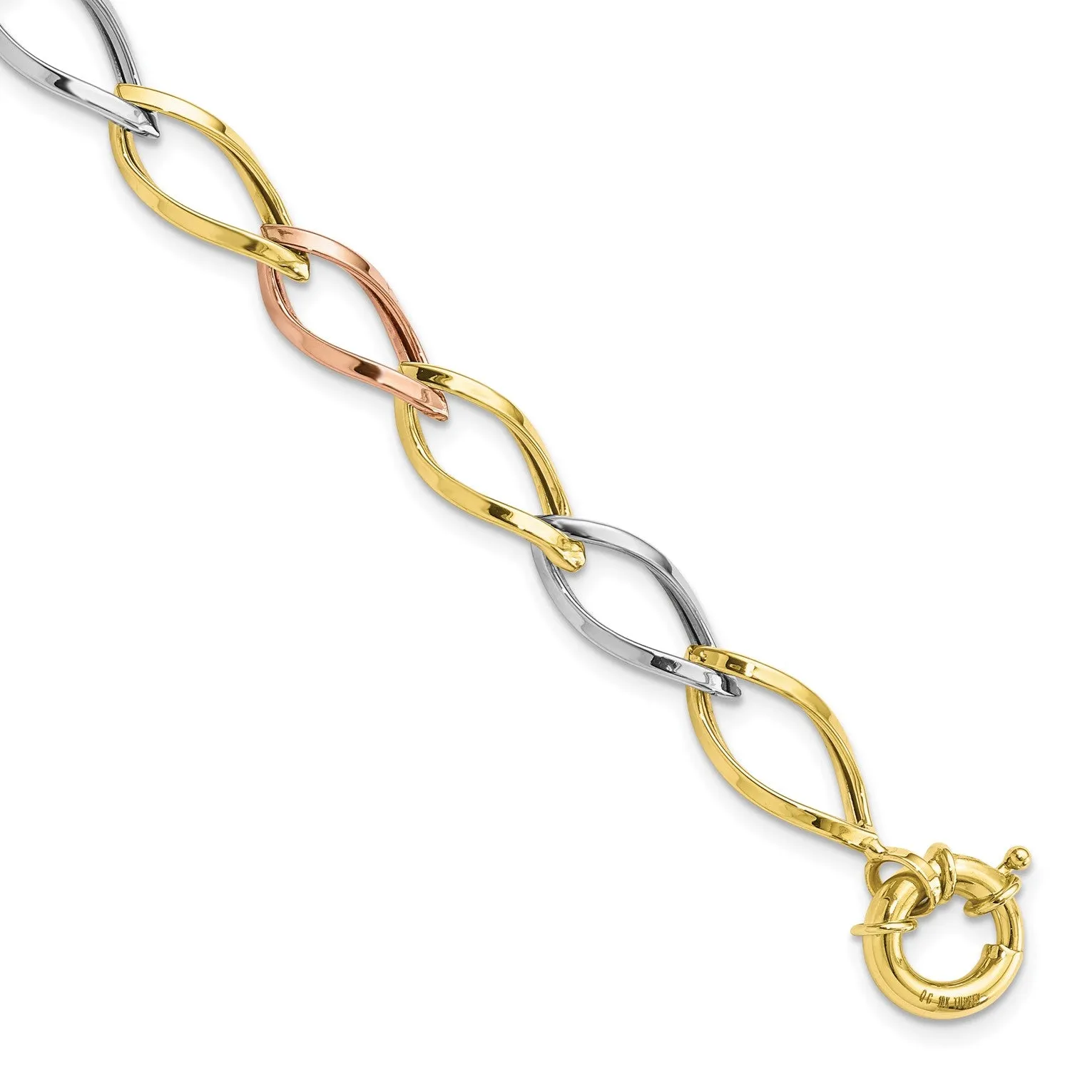 10KT Gold Tri-Color 7.25-inch Bracelet