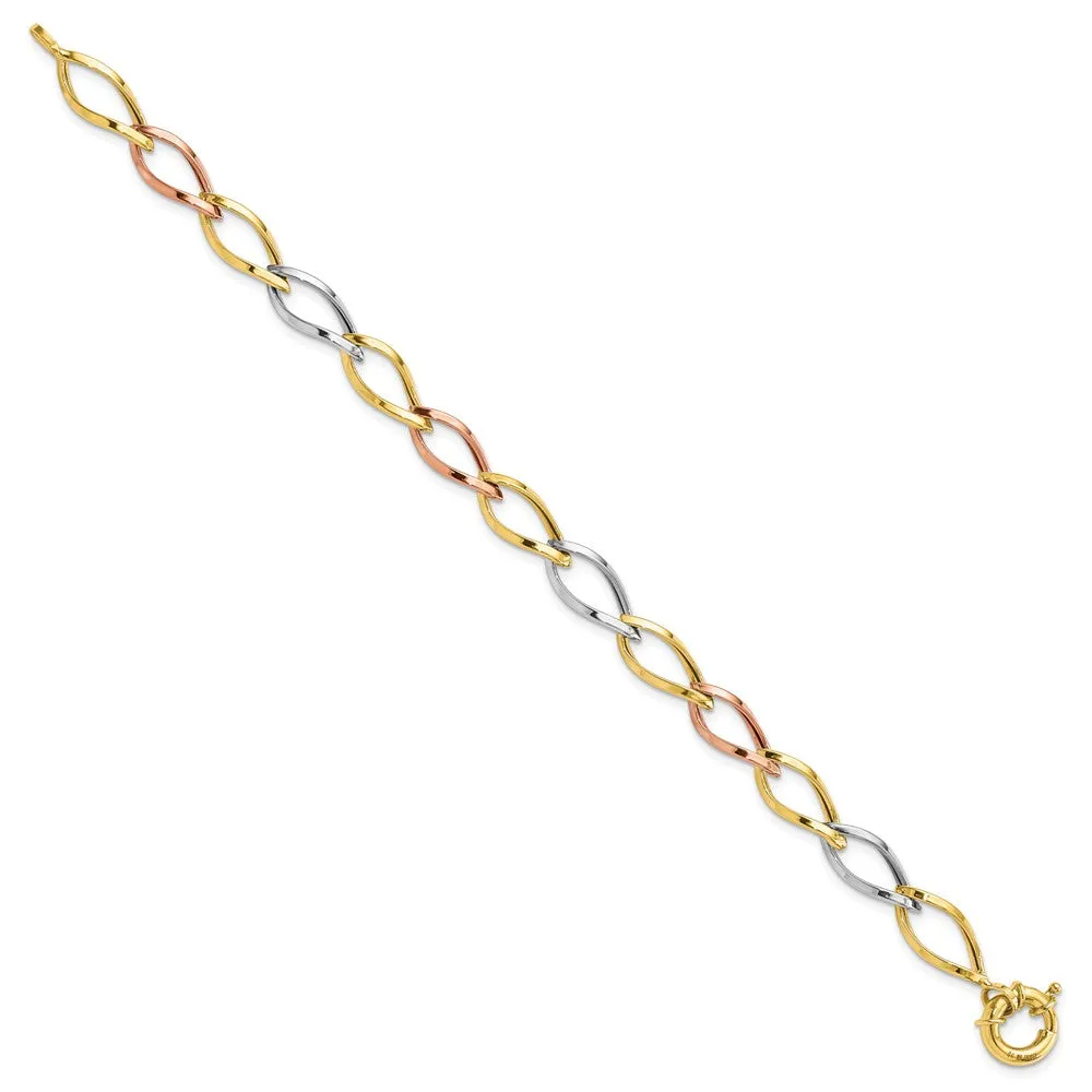 10KT Gold Tri-Color 7.25-inch Bracelet