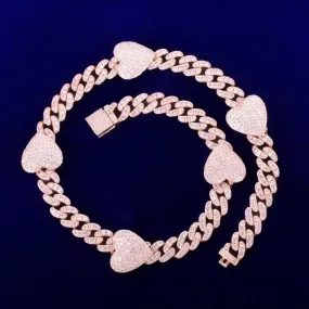 10mm Cuban Chain With Heart Necklace  AAA Zircon Charm Link Jewelry