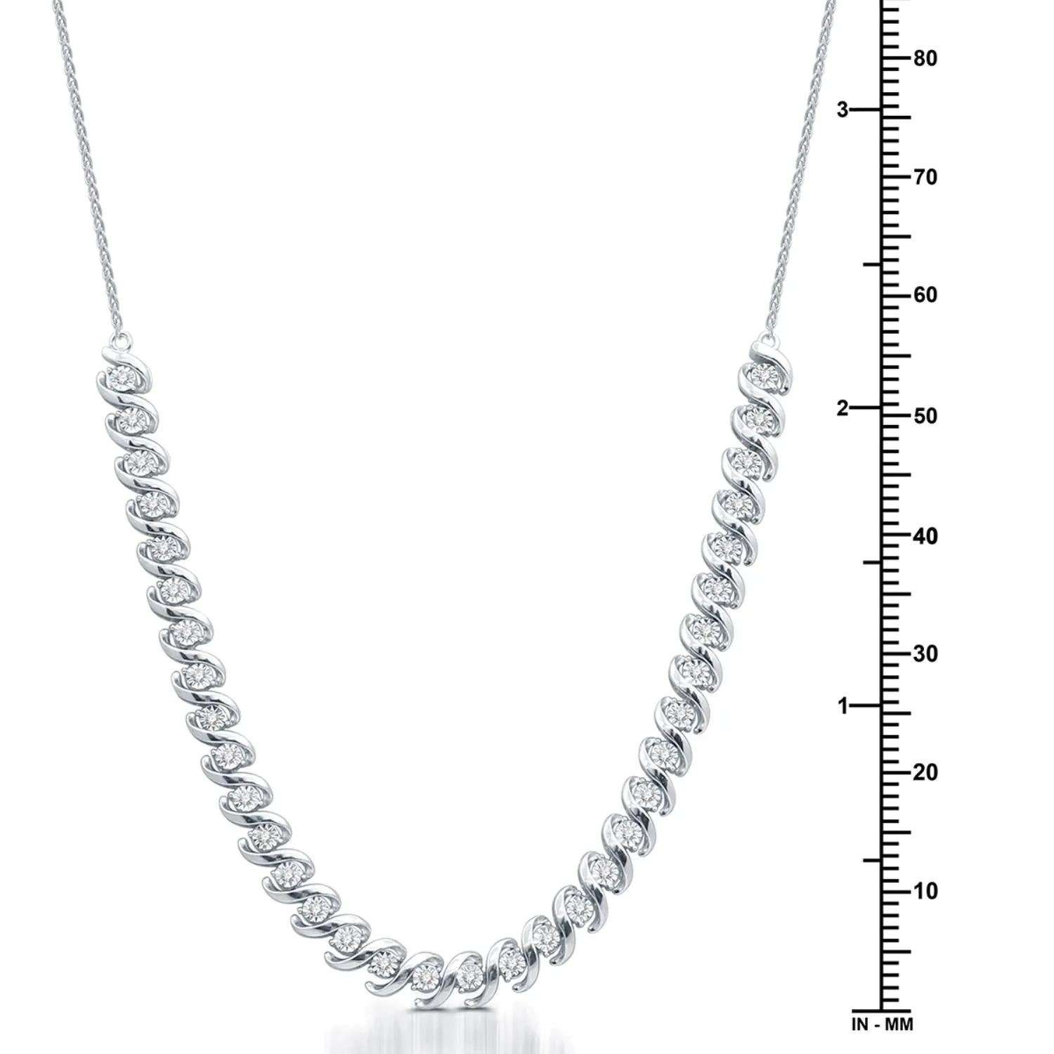 1/2 CTW Diamond 20-inch Illusion Set Fashion Tennis Necklace in Rhodium Plated Sterling Silver