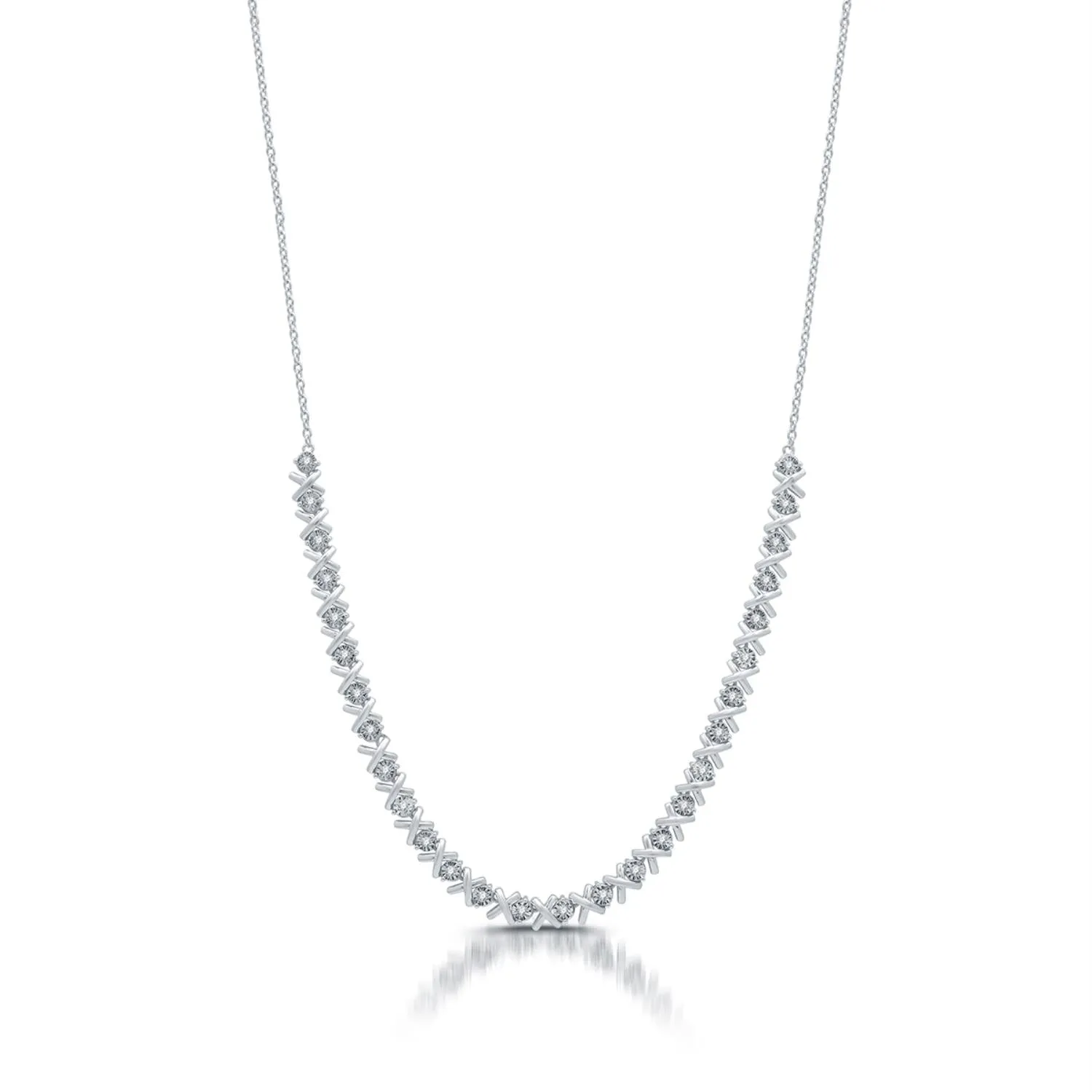 1/2 CTW Diamond Fashion Illusion Set XO 18-inch Necklace in Rhodium Plated Sterling Silver