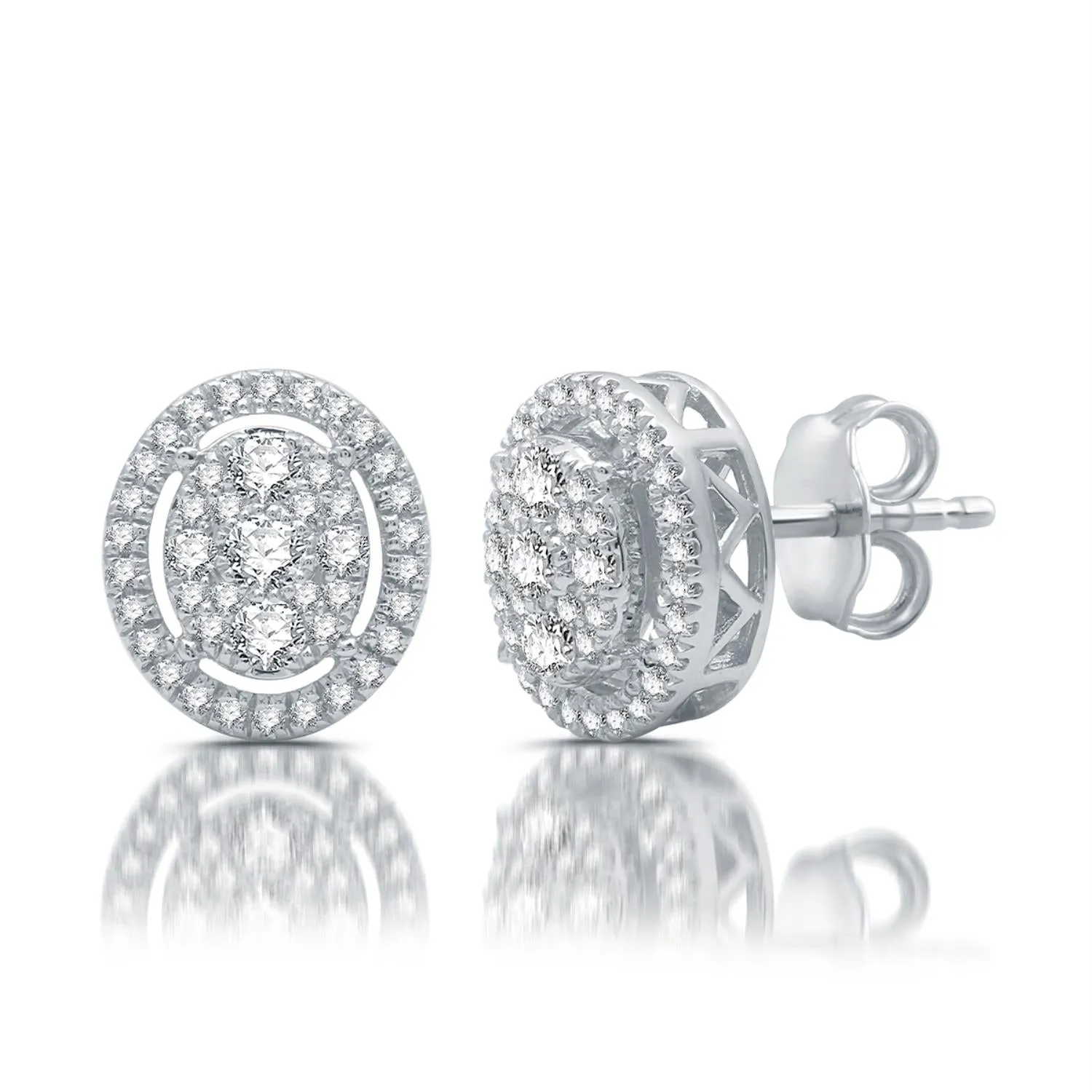 1/2 CTW Diamond Halo Cluster Stud Oval Shape Earrings in 10KT White Gold