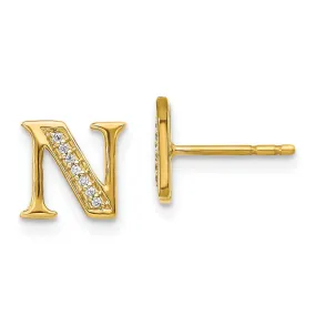 1/25 CTW Diamond Stud Initial Earrings in 14KT Yellow Gold; Initial N