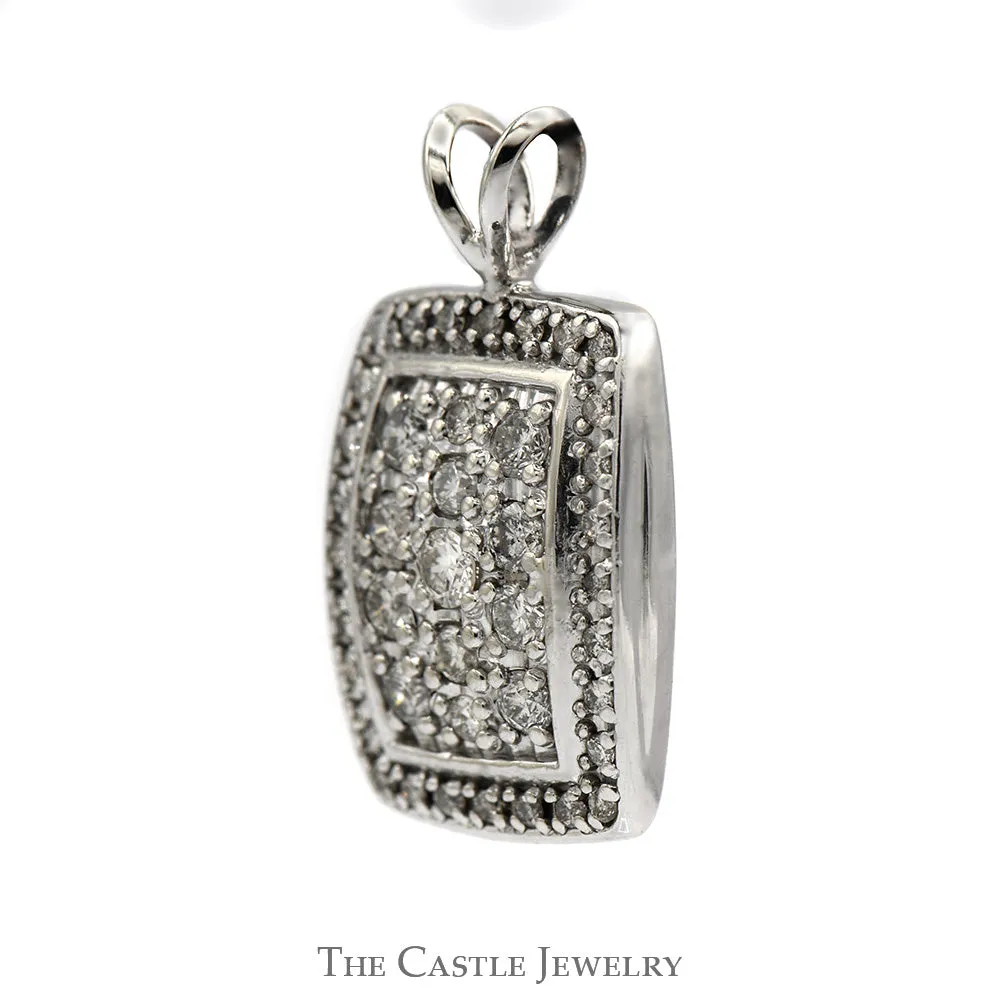 1.25cttw Rectangular Shaped Diamond Cluster Pendant in 10k White Gold