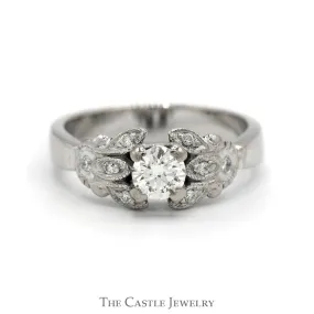 1/2ct Diamond Engagement Ring with Diamond Accented Floral Design in 10k White Gold