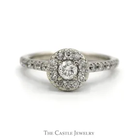 1/2cttw Round Diamond Engagement Ring with Diamond Halo and Accented Sides in 14k White Gold