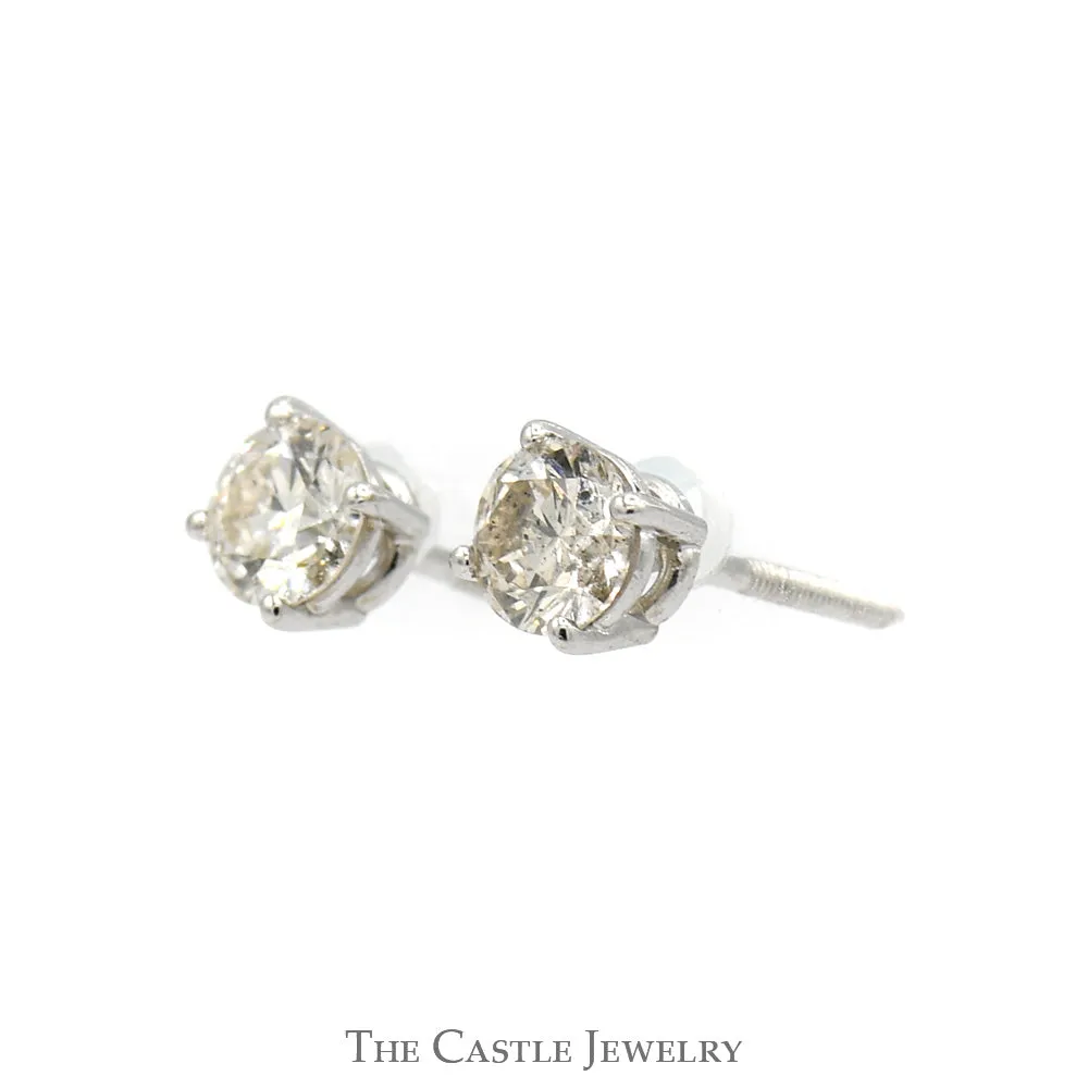 1/2cttw Round Diamond Stud Earrings in 14k White Gold Screw Backs