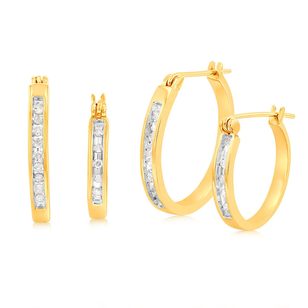 1/4 Carat Diamond Hoop Earring Set in Gold Plated Silver