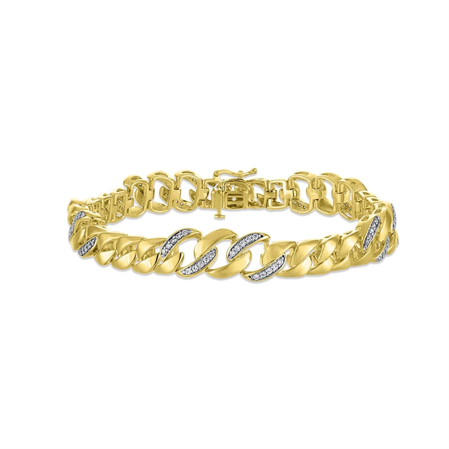 1/4 CTW Diamond 8.5-nch Cuban Link Bracelet in Gold Plated Sterling Silver