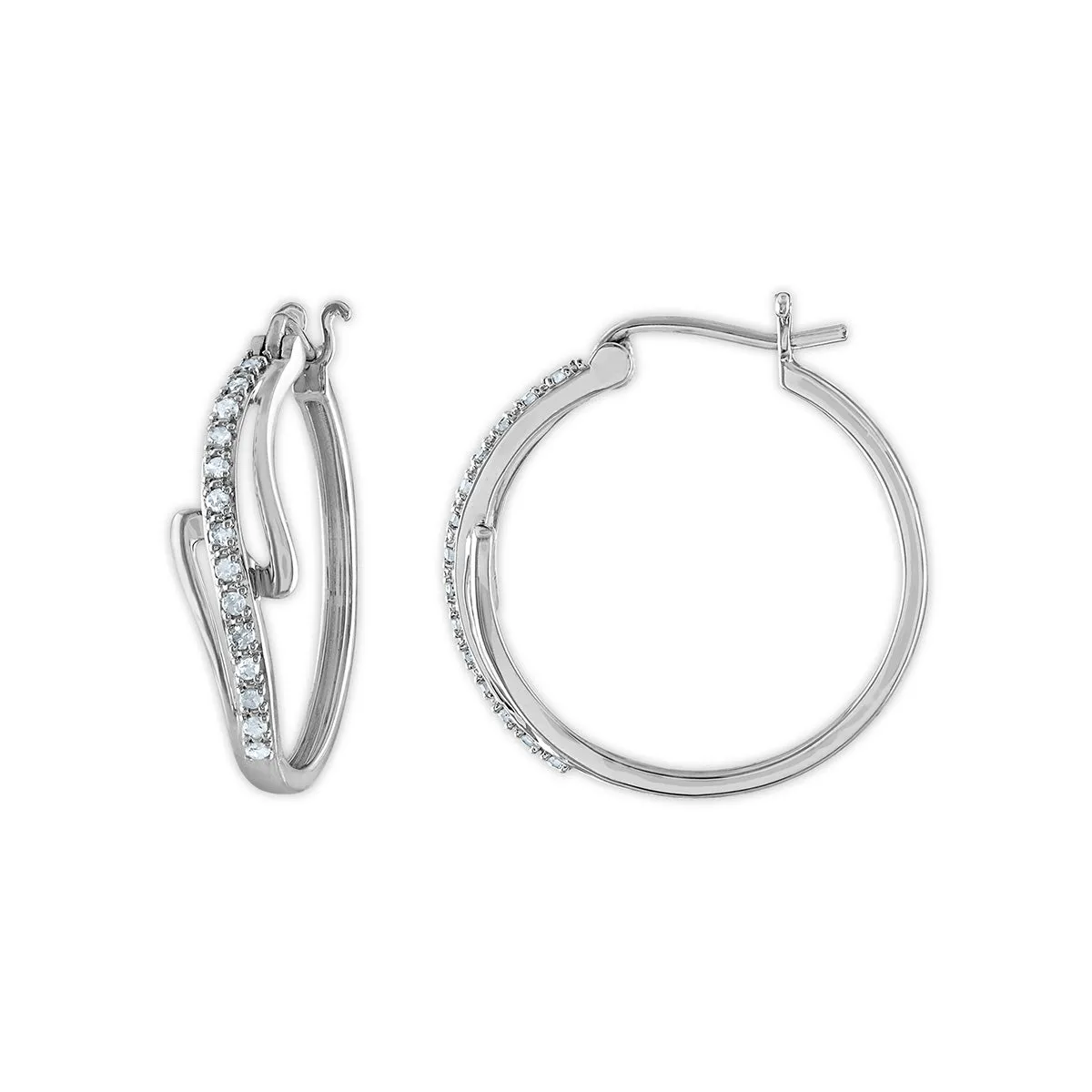 1/4 CTW Diamond Fashion Hoop Earrings in Rhodium Plated Sterling Silver