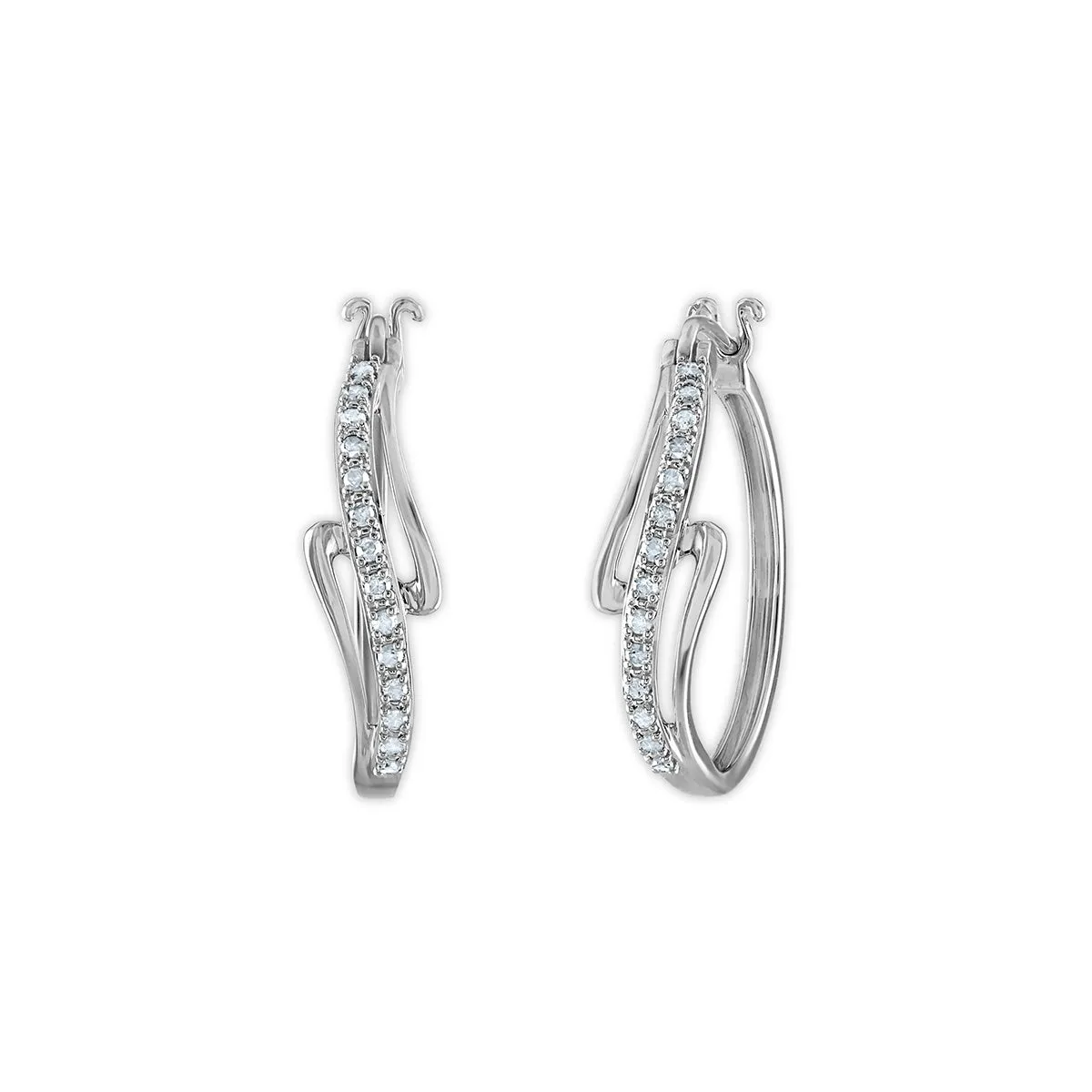 1/4 CTW Diamond Fashion Hoop Earrings in Rhodium Plated Sterling Silver