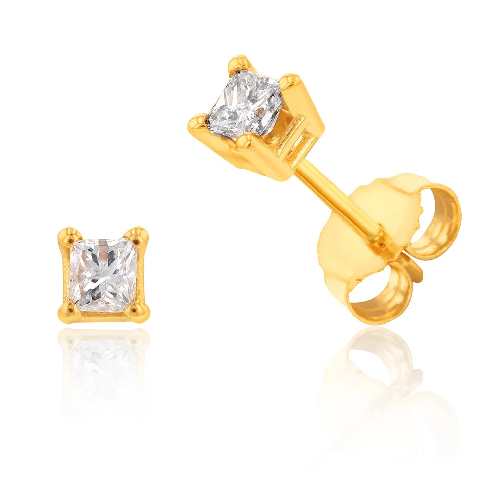 14ct 1/5 Carat Princess Diamond Stud Earrings