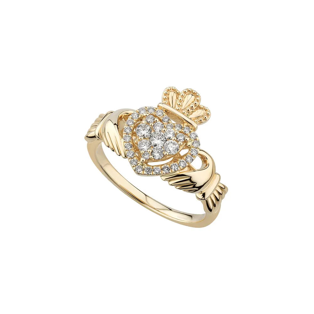 14ct Gold Diamond Heart Claddagh Ring