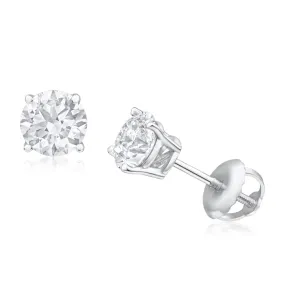 14ct White Gold 1 Carat Diamond Stud Earrings with Secure Screw Back Setting