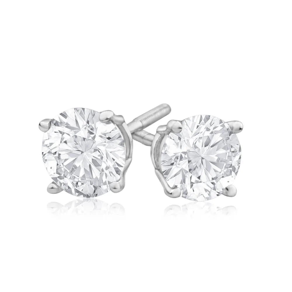 14ct White Gold 1 Carat Diamond Stud Earrings with Secure Screw Back Setting