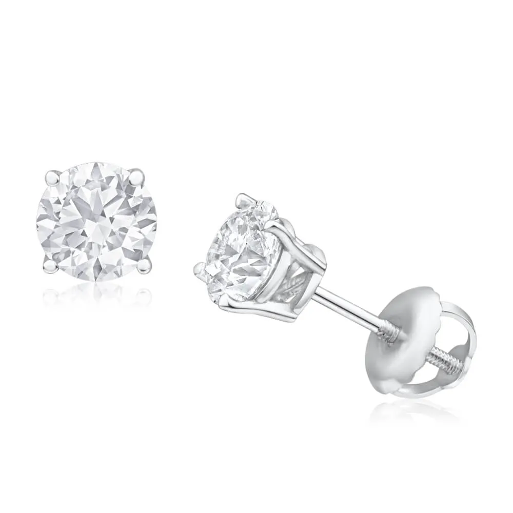 14ct White Gold 1 Carat Diamond Stud Earrings with Secure Screw Back Setting