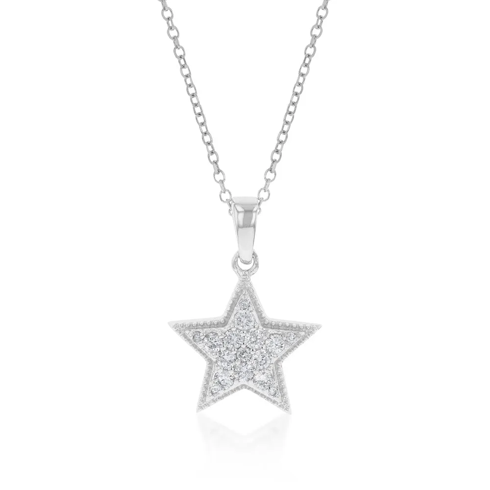 14ct White Gold 1/10 Carat Diamond Star Pendant On 45cm Chain