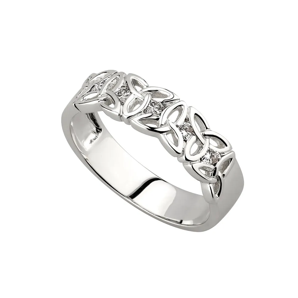 14ct White Gold Diamond Trinity Knot Band