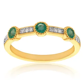 14ct Yellow Gold 0.42ct Natural Emerald and Diamond Fancy Channel Ring