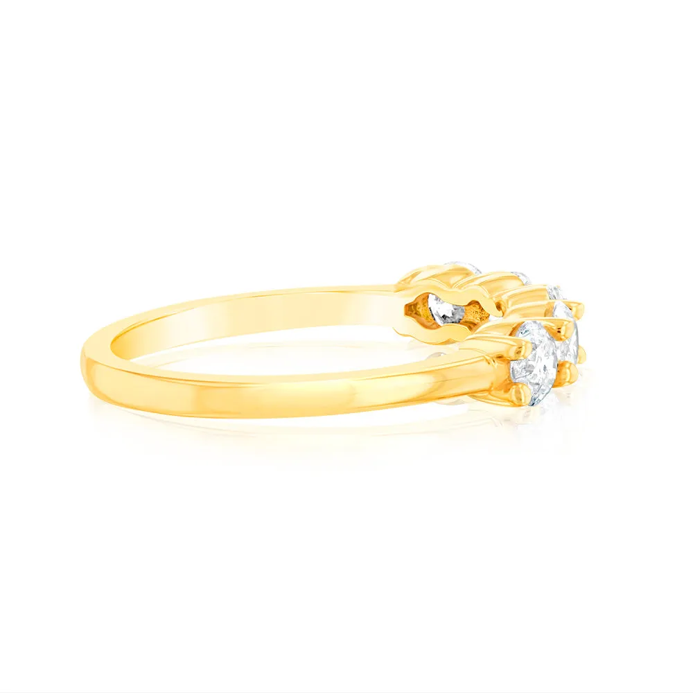 14ct Yellow Gold 0.95 Carat Diamond Eternity Ring with 5 Round Brilliant Cut Diamonds