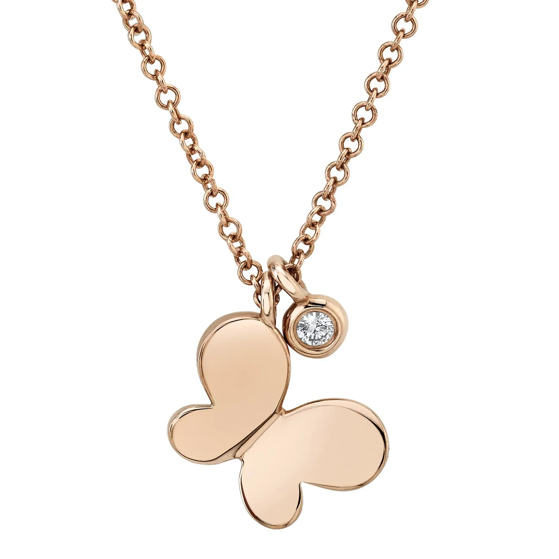 14k Gold 0.02Ct Diamond Butterfly Charm Necklace, Available in White, Rose and Yellow Gold