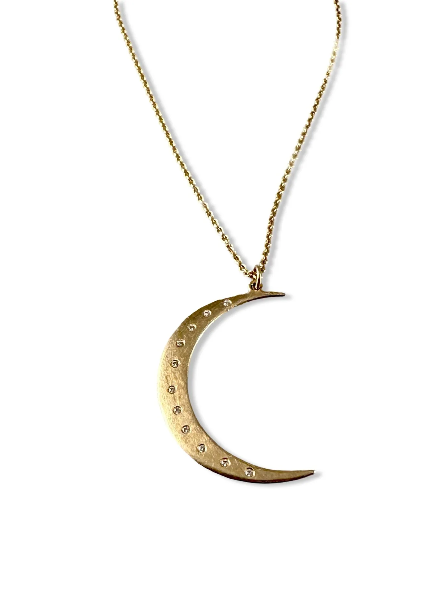 14k Gold 18” Crescent Moon Necklace with Diamonds