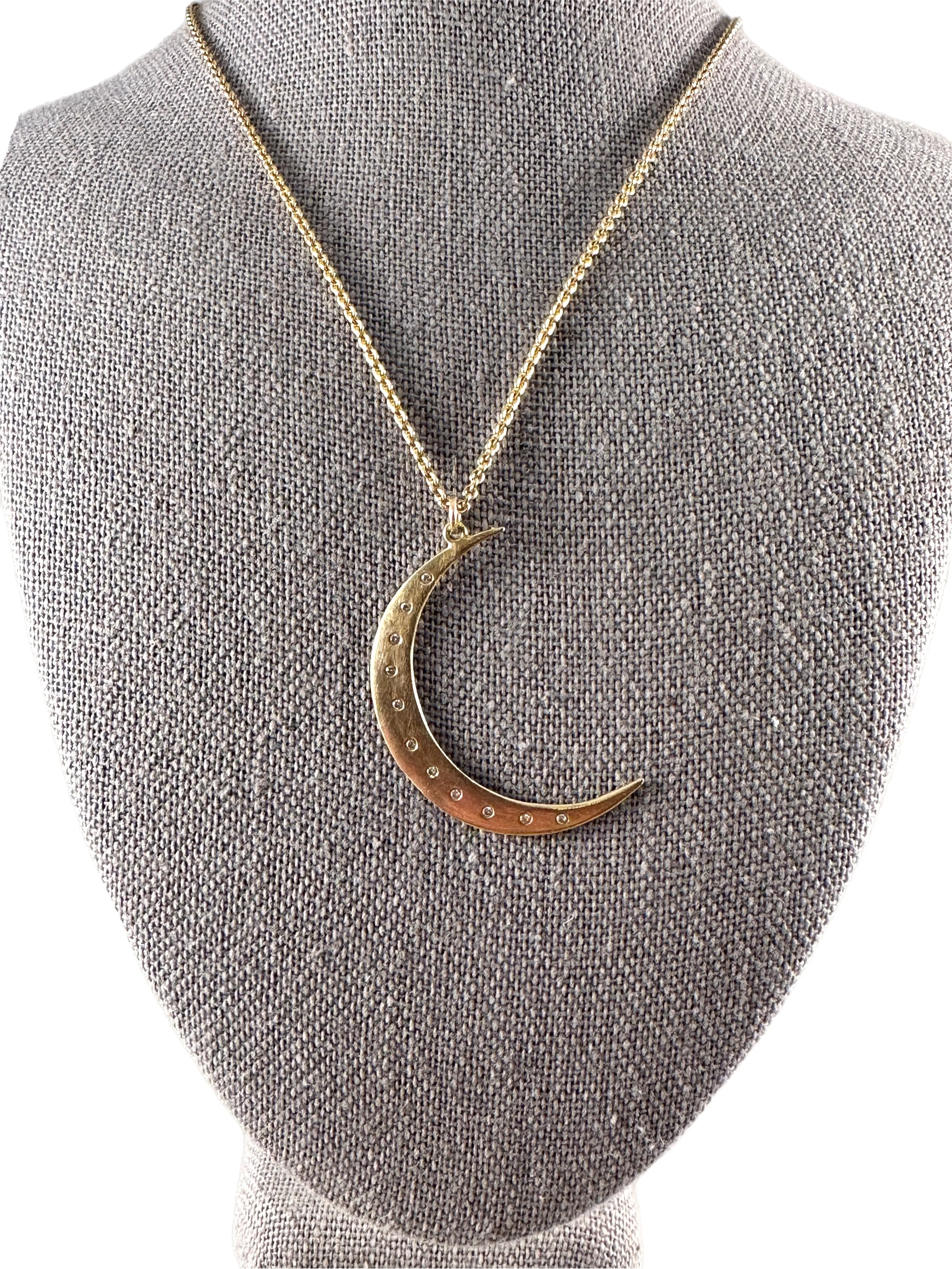 14k Gold 18” Crescent Moon Necklace with Diamonds