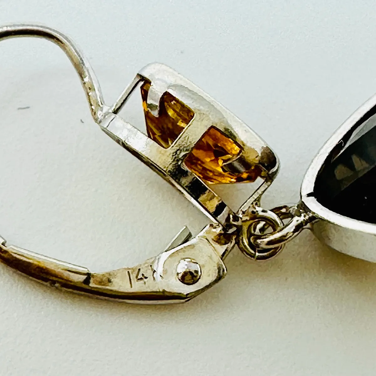 14K Gold Earrings with Smoky Quartz and Citrine