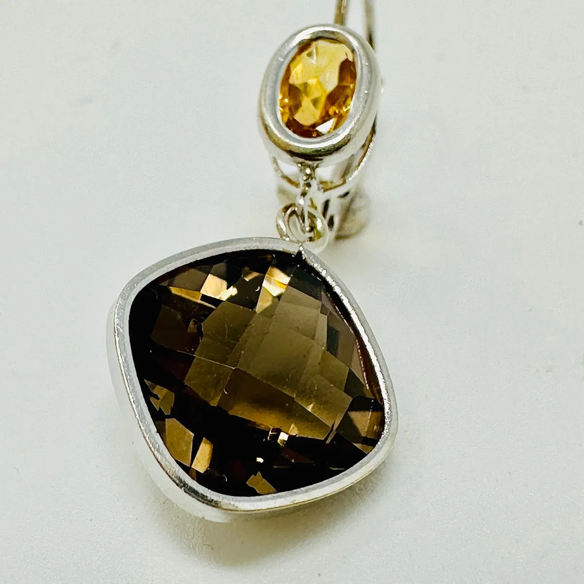 14K Gold Earrings with Smoky Quartz and Citrine