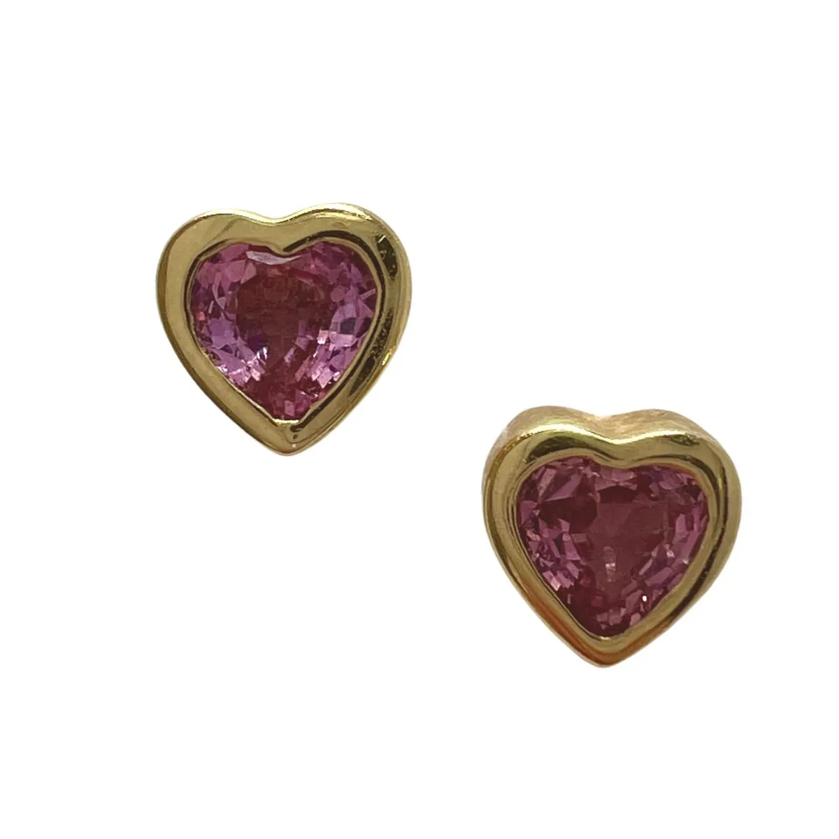 14K Gold Heart Shaped Stud Earrings with Pink Sapphire