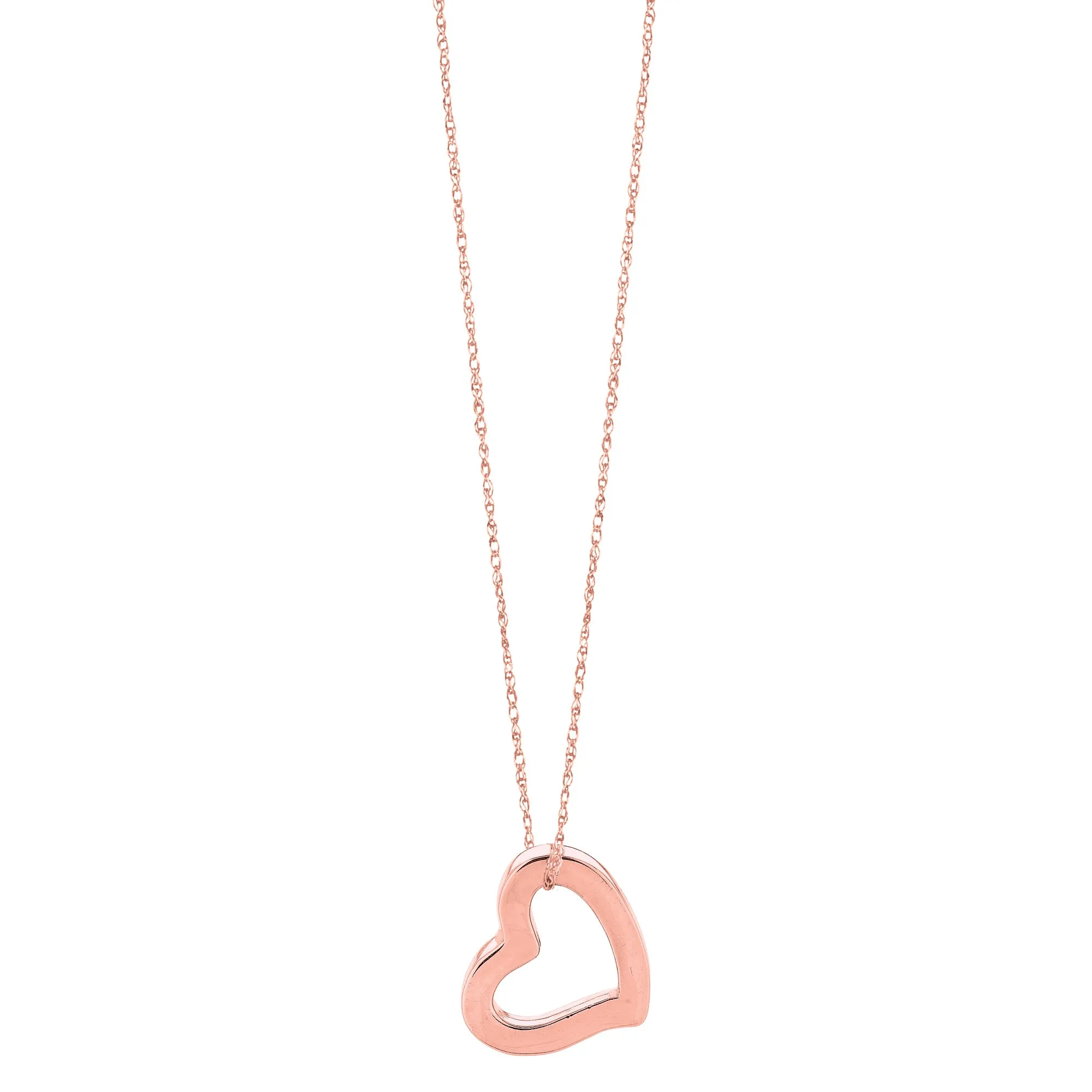 14k Gold Heart Shaped Tube Pendant Necklace, 18"