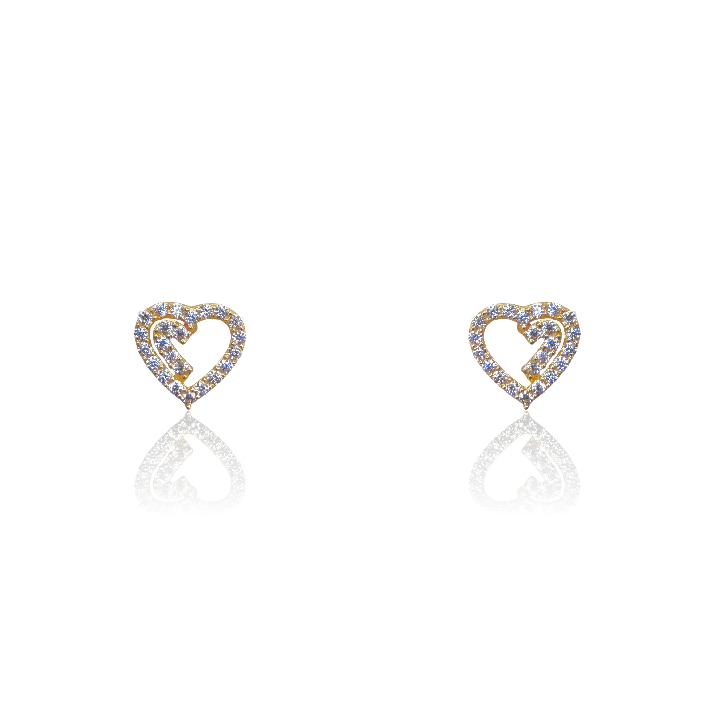 14k Gold Open Heart Earrings With CZ Border & Inner Partial CZ Accent