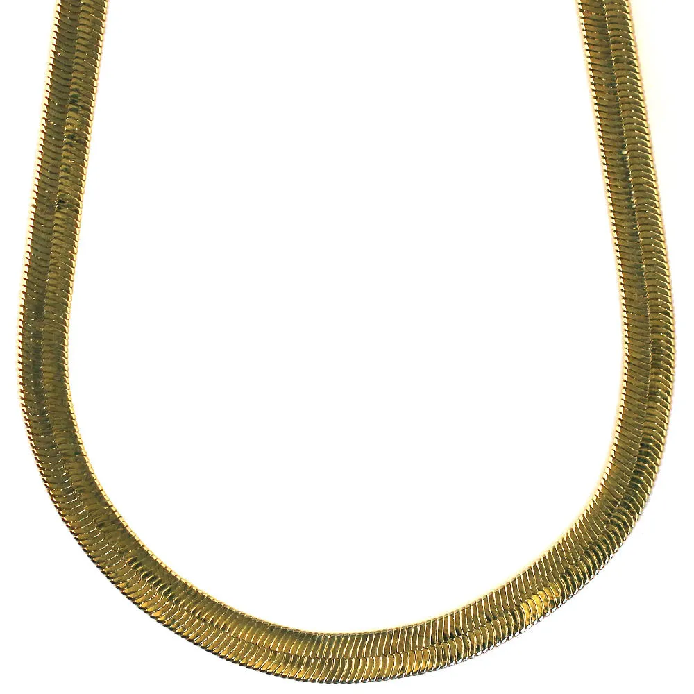 14K Gold Plated Herringbone Chain Necklace 7mm x 24 inches Brass