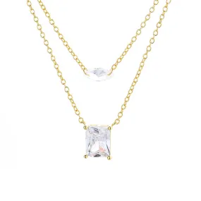 14K Gold Plated Layered Pendant Necklace with Preciosa Crystals