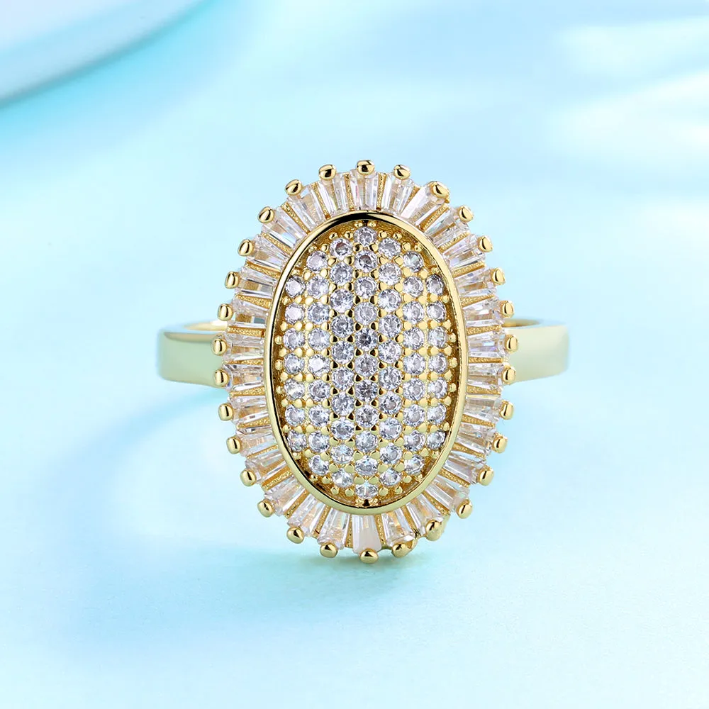 14k Gold-Plated Oval Starburst Ring with SwarovskiÂ® Crystals