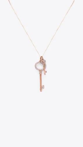 14k Rose Gold and Diamond Key Necklace