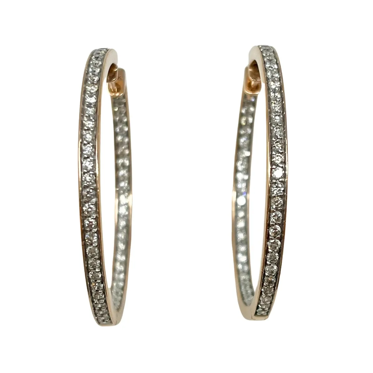 14K Rose Gold Diamond Hoop Earrings