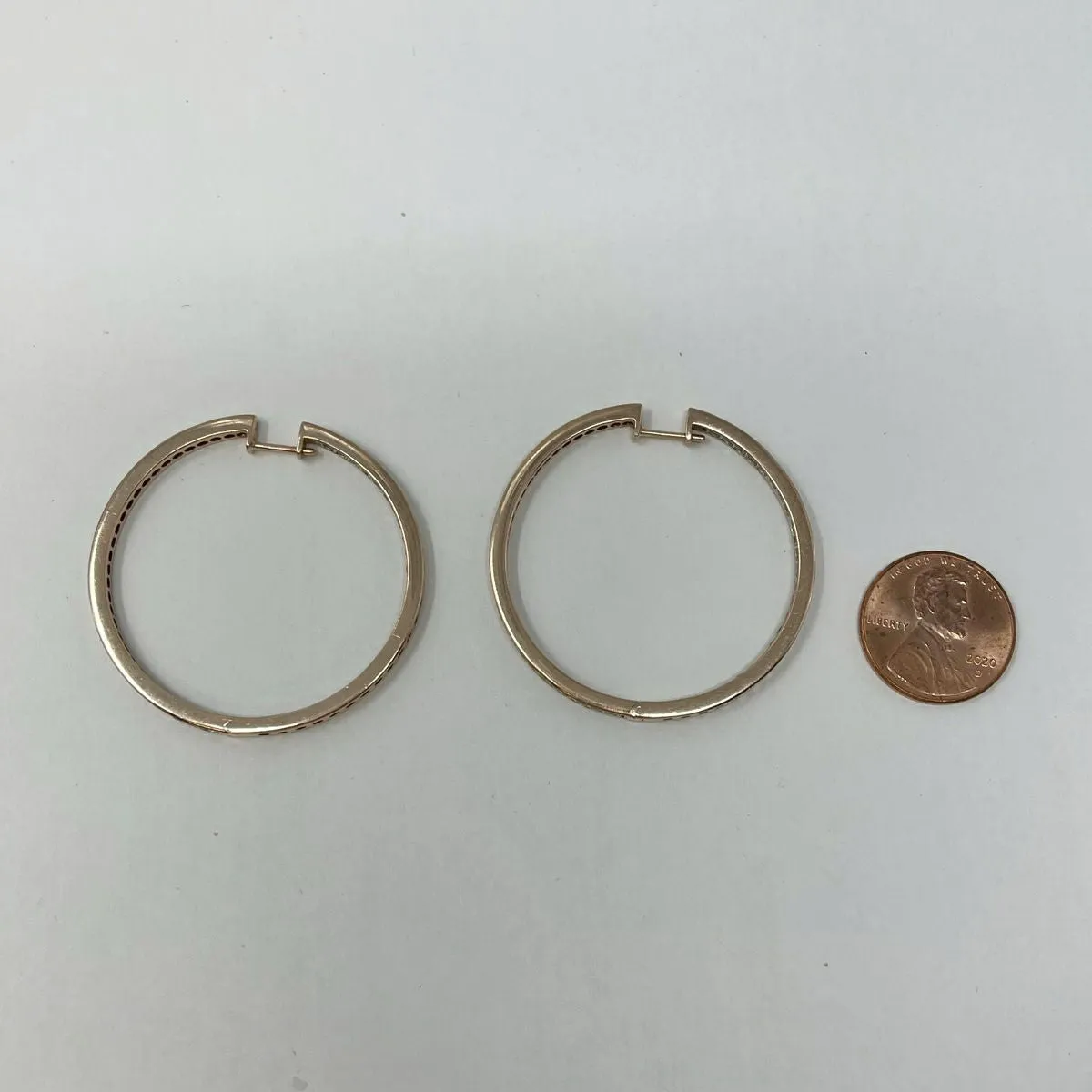 14K Rose Gold Diamond Hoop Earrings